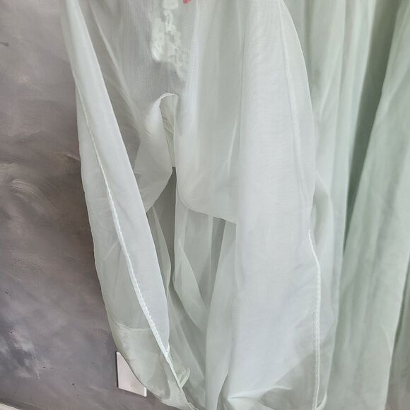 Vintage Seafoam Green Double Layer Lace Trim Single button closure Pinup Robe M - Picture 13 of 13